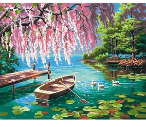 RUOPOTY Frame DIY Painting By Numbers Landscape Forest Pink Tree Acrylic Paint By Numbers For Adult Wall Art Pictur Home Decors