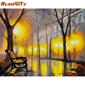 RUOPOTY Frame Amsterdam DIY Oil Painting By Number Landscape Calligraphy Painting Acrylic Paint On Canvas For Home Decor Artwork