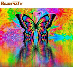 RUOPOTY Frame Diy Painting By Numbers Butterfly Animals Modern Wall Art Canvas Painting Acrylic Paint By Numbers For Home Decors