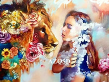 Load image into Gallery viewer, DIY Framed Lion Girl Oil Painting By Numbers Adults
